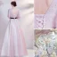 Chic / Belle Rougissant Rose Robe De Bal 2021 Princesse Encolure Dégagée Perlage Perle Faux Diamant En Dentelle Fleur Manches Courtes Dos Nu Noeud Ceinture Longue Robe De Ceremonie
