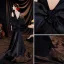 Sexy Black Satin Evening Dresses  Cocktail Dresses 2021 Trumpet / Mermaid V-Neck Sleeveless Backless Bow Sweep Train Evening Party Formal Dresses