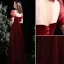 Elegant Burgundy Suede Prom Dresses 2021 A-Line / Princess High Neck Short Sleeve Backless Tea-length Prom Formal Dresses