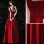 Fashion Burgundy Satin Prom Dresses 2021 A-Line / Princess One-Shoulder Bow Sleeveless Backless Floor-Length / Long Formal Dresses