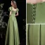 Chic / Beautiful Sage Green Satin Prom Dresses 2021 A-Line / Princess Off-The-Shoulder Puffy Short Sleeve Backless Floor-Length / Long Formal Dresses