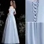 Chic / Beautiful Sky Blue Satin Prom Dresses 2021 A-Line / Princess Off-The-Shoulder Short Sleeve Backless Floor-Length / Long Prom Formal Dresses