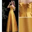 Schöne Gelb Satin Ballkleider 2021 A Linie Off Shoulder Rüschen Kurze Ärmel Rückenfreies Lange Festliche Kleider