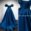 Fashion Royal Blue Satin Prom Dresses 2021 A-Line / Princess Ruffle Off-The-Shoulder Sleeveless Backless Floor-Length / Long Prom Formal Dresses