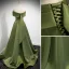 Modest / Simple Clover Green Satin Prom Dresses 2021 A-Line / Princess Off-The-Shoulder Short Sleeve Backless Sweep Train Prom Formal Dresses