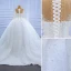 Elegant High-end White Wedding Dresses 2021 Ball Gown Scoop Neck Beading Pearl Sequins Long Sleeve Chapel Train Wedding