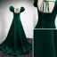 Vintage / Retro Dark Green Satin Prom Dresses 2021 A-Line / Princess Square Neckline Puffy Short Sleeve Backless Floor-Length / Long Prom Formal Dresses
