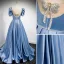 Mode Bleu Ciel Satin Robe De Bal 2021 Princesse Encolure Carrée Gonflée Manches Courtes Dos Nu Perlage Perle Noeud Faux Diamant Ceinture Longue Promo Robe De Ceremonie