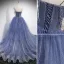 Charmant Himmelblau Fallende Rüsche Ballkleider 2021 A Linie Spaghettiträger Perlenstickerei Strass Pailletten Ärmellos Rückenfreies Sweep / Pinsel Zug Ball Festliche Kleider