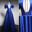 Vintage / Retro Royal Blue Prom Dresses 2021 A-Line / Princess V-Neck Puffy Short Sleeve Backless Floor-Length / Long Satin Formal Dresses