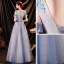 Charmant Bleu Ciel Appliques Robe De Bal 2021 Princesse Encolure Dégagée Perlage Paillettes En Dentelle Fleur Manches de cloche Dos Nu Longue Robe De Ceremonie