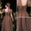 Vintage / Retro Brown Spotted Prom Dresses 2021 A-Line / Princess Square Neckline Short Sleeve Backless Floor-Length / Long Prom Formal Dresses