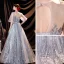 Charmant Gris Robe De Bal 2021 Princesse Encolure Dégagée Perlage Perle En Dentelle Fleur Gonflée Manches Courtes Dos Nu Longue Robe De Ceremonie