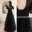 Charmant Noire Perlage Paillettes Robe De Bal 2021 Princesse Col Haut Manches Courtes Dos Nu Longue Robe De Ceremonie