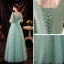 Chic / Beautiful Mint Green Prom Dresses 2021 A-Line / Princess V-Neck Bell sleeves Backless Pearl Sequins Lace Flower Floor-Length / Long Formal Dresses