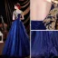 Élégant Bleu Roi Robe De Bal 2021 Princesse Encolure Dégagée Perlage En Dentelle Fleur Manches Courtes Dos Nu Longue Robe De Ceremonie