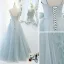 Élégant Bleu Ciel Volants Robe De Bal 2021 Princesse Bretelles Spaghetti Perlage Perle Paillettes Sans Manches Dos Nu Longue Robe De Ceremonie
