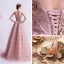 Chic / Belle Rougissant Rose Volants en Cascade Robe De Bal 2021 Princesse Encolure Dégagée Perlage Perle Paillettes En Dentelle Fleur Sans Manches Dos Nu Longue Robe De Ceremonie