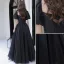 Elegant Black Prom Dresses 2021 A-Line / Princess Square Neckline Puffy Short Sleeve Backless Floor-Length / Long Prom Formal Dresses