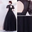 Élégant Noire En Dentelle Fleur Robe De Bal 2021 Princesse Col Haut Perle Faux Diamant Gonflée Manches Courtes Dos Nu Promo Longue Robe De Ceremonie