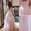 Chic / Beautiful Dusky Pink Glitter Prom Dresses 2021 A-Line / Princess Strapless Beading Sequins Lace Flower Sleeveless Backless Floor-Length / Long Formal Dresses