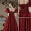 Eleganta Burgundy Satin Balklänningar 2021 Prinsessa Beading Pösigt Urringning Korta ärm Bal Långa Formella Klänningar