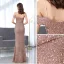 Sexy Champagne Glitter Paillettes Robe De Soirée 2021 Trompette / Sirène Une épaule Sans Manches Dos Nu Longue Robe De Ceremonie
