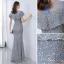 Sparkly Sky Blue Sequins Evening Dresses 2021 Trumpet / Mermaid Scoop Neck Short Sleeve Floor-Length / Long Formal Dresses