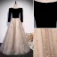 Élégant Noire Robe De Bal 2022 Princesse Encolure Carrée Étoile Paillettes Ceinture Noeud 3/4 Manches Longue Robe De Ceremonie