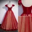 Elegante Rot Geflecktes Glanz Ballkleider 2022 A Linie Eckiger Ausschnitt Stoffgürtel Schleife Kurze Ärmel Rückenfreies Lange Festliche Kleider