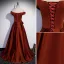 Elegant Coffee Satin Prom Dresses 2022 A-Line / Princess Off-The-Shoulder Bow Short Sleeve Backless Floor-Length / Long Formal Dresses