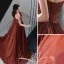 Charmant Café Satin Robe De Bal 2022 Princesse Bustier Noeud Sans Manches Dos Nu Train De Balayage Robe De Ceremonie