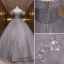 Élégant Gris Paillettes Robe De Bal 2022 Princesse De l'épaule Appliques Gonflée Manches Courtes Dos Nu Longue Robe De Ceremonie