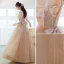 Chic / Belle Champagne Faux Diamant Paillettes Robe De Bal 2022 Princesse Encolure Carrée Gonflée Manches Courtes Dos Nu Noeud Longue Robe De Ceremonie