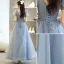 Chic / Belle Bleu Ciel Perlage Paillettes Robe De Bal 2022 Princesse V-Cou Manches Courtes Dos Nu Longue Robe De Ceremonie