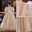 Sparkly Champagne Glitter Beading Sequins Birthday Flower Girl Dresses 2022 Ball Gown High Neck Puffy Short Sleeve Floor-Length / Long Flower Girl Dresses
