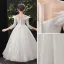 Chic / Beautiful White Birthday Flower Girl Dresses 2022 Ball Gown Scoop Neck Beading Sequins Lace Flower 3/4 Sleeve Floor-Length / Long Flower Girl Dresses