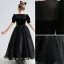 Audrey Hepburn Style Black Suede Birthday Flower Girl Dresses 2022 A-Line / Princess Scoop Neck Short Sleeve Floor-Length / Long Bow Flower Girl Dresses