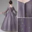 Elegant Lilac Beading Lace Flower Rhinestone Birthday Flower Girl Dresses 2022 Ball Gown Square Neckline Star Sequins Bell sleeves Floor-Length / Long Flower Girl Dresses