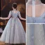 Chic / Beautiful Sky Blue Birthday Flower Girl Dresses 2022 Ball Gown High Neck Beading Sequins 1/2 Sleeves Floor-Length / Long Flower Girl Dresses