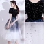 Modern / Fashion Navy Blue Suede Homecoming Graduation Dresses 2021 A-Line / Princess V-Neck Star Sequins Sash Bow Short Sleeve Tea-length Formal Dresses