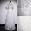 Chic / Beautiful White Sequins Lace Flower Prom Dresses 2022 A-Line / Princess Off-The-Shoulder Short Sleeve Backless Floor-Length / Long Formal Dresses