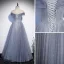Charmant Bleu Ciel Glitter Paillettes Robe De Bal 2022 Princesse De l'épaule Manches Courtes Dos Nu Longue Robe De Ceremonie