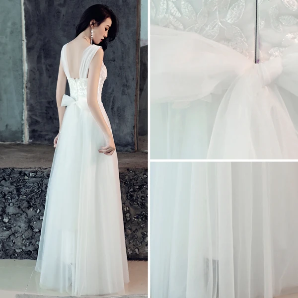 Simple Blanche En Dentelle Fleur Robe De Bal 2022 Princesse Encolure Dégagée Sans Manches Dos Nu Longue Robe De Ceremonie