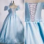 Élégant Bleu Ciel Satin Robe De Bal 2022 Robe Boule Encolure Dégagée Perlage Noeud Gonflée Manches Courtes Dos Nu Longue Robe De Ceremonie