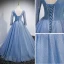 Chic / Belle Bleu Ciel Glitter Perlage Paillettes Robe De Bal 2022 Robe Boule V-Cou Manches Longues Dos Nu Longue Robe De Ceremonie