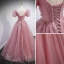 Elegant Blushing Pink Prom Dresses 2022 Ball Gown Floor-Length / Long V-Neck Beading Rhinestone Butterfly Appliques Puffy Short Sleeve Backless Formal Dresses
