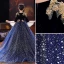 Sparkly Navy Blue Star Sequins Birthday Flower Girl Dresses 2022 Ball Gown Square Neckline Rhinestone Lace Flower Bell sleeves Sweep Train Flower Girl Dresses