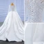 High-end Ivory Split Front Satin Wedding Dresses 2021 Ball Gown Scoop Neck Lace Flower Long Sleeve Chapel Train Wedding