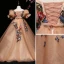 Flower Fairy Champagne Flower Girl Dresses 2022 Ball Gown Scoop Neck Lace Flower Sequins Appliques Puffy Short Sleeve Backless Floor-Length / Long Flower Girl Dresses